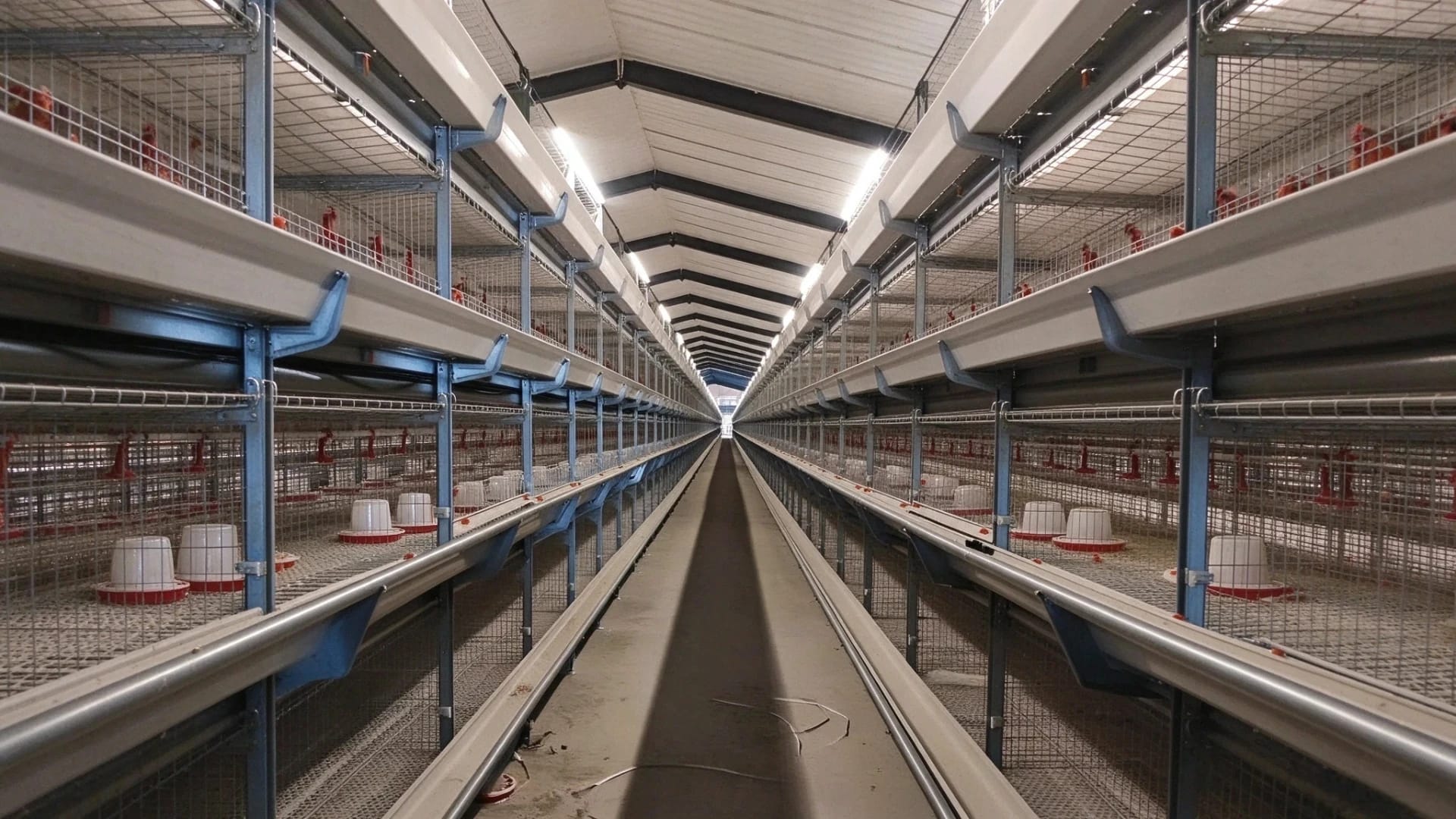 Large poultry farm corridor lighting effect
